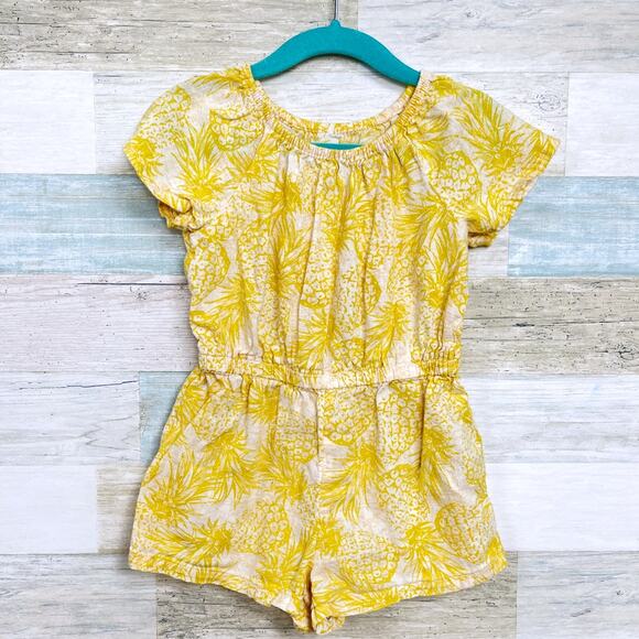 Old Navy Short Sleeve Pineapple Romper Yellow Cotton Casual Toddler Girl 2T - Picture 1 of 5